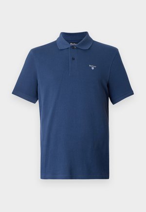 Navy blue polo shirt made from cotton. Features a classic collar, short sleeves, and a small brand logo on the left chest.