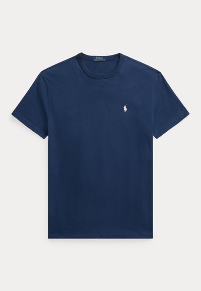 Navy blue cotton t-shirt featuring a crew neckline and short sleeves. Small white polo logo on the left chest. Classic fit and smooth texture.