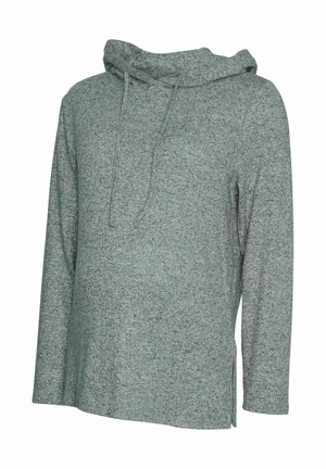 Ljusgrön melerad långärmad hoodie med en cowl-hals, dragsko och sidoklyftor för lätt rörelse. Mjuk, texturerad tyg.