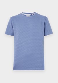 Γαλάζιο κοντομάνικο μπλουζάκι φτιαγμένο από υφασμάτινη ύφανση που διαθέτει σχέδιο καρό και στρογγυλή λαιμόκοψη. Λείο και απαλό ύφασμα.