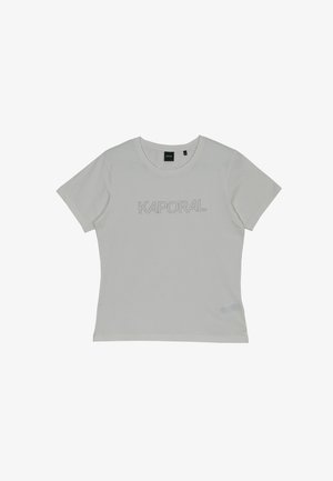 Witte katoenen t-shirt met korte mouwen, met een getextureerd "KAPORAL" logo over de borst en een klein label aan de zijkant.