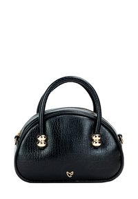 Borse nera in pelle con stampa cocco, dalla forma arrotondata. Presenta hardware dorato, doppio manico e chiusura con zip. Texture liscia.