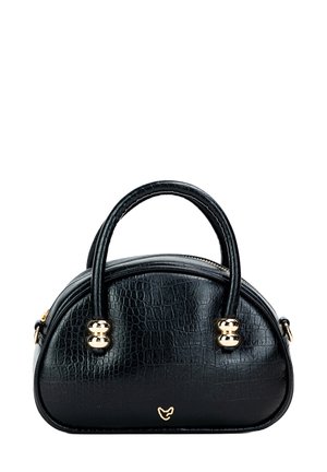 Borse nera in pelle con stampa cocco, dalla forma arrotondata. Presenta hardware dorato, doppio manico e chiusura con zip. Texture liscia.