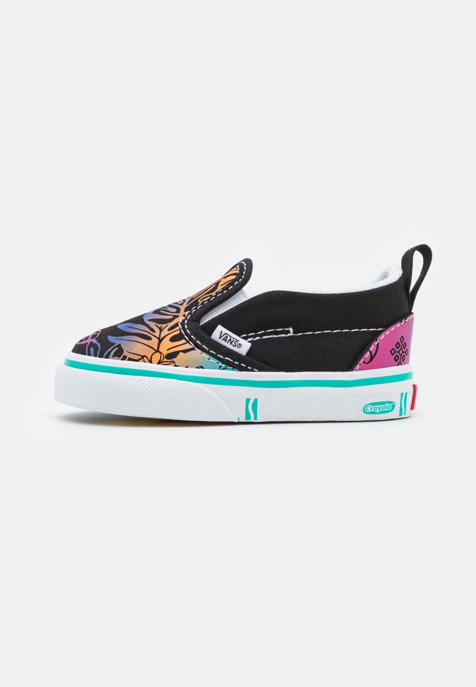multi coloured slip on vans