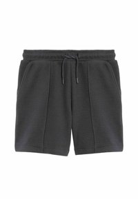 Charcoal grijze shorts van gestructureerde katoen. Beschikt over een elastische tailleband met een trekkoord, zijzakken en een geplooid ontwerp aan de voorkant.