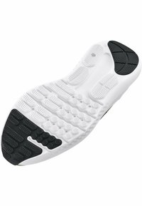 Semelle de chaussure présentant une base blanche avec des grips texturés et une section en caoutchouc noir. Les motifs comprennent des points en relief et des lignes ondulées pour la traction.