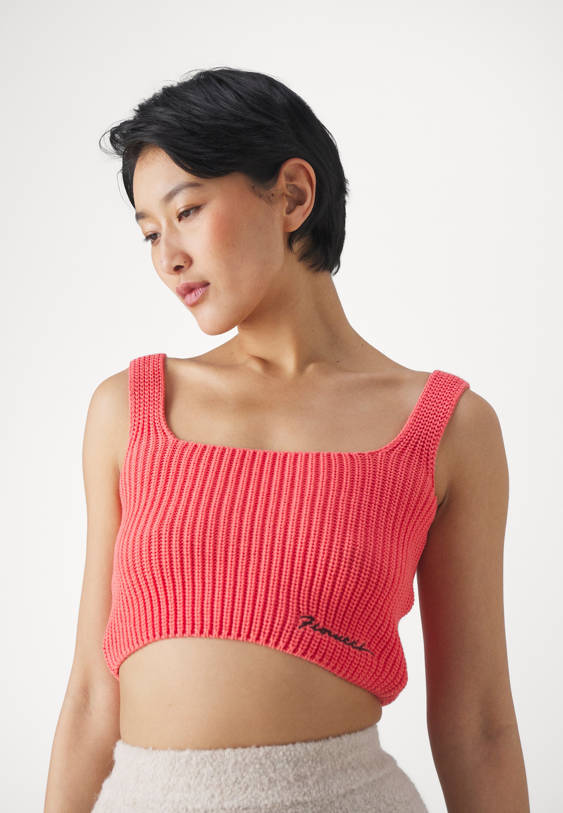 ちぃ　sheller 　rib knit cropped tops Fiorucci SQUIGGLE CROCHET - Top - red - Zalando.co.uk