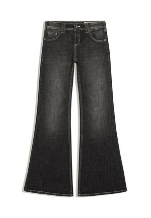 Bershka, LOW-RISE EMBROIDERED LOW FLARE DENIM JEANS - Jean flare - black