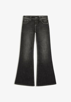 Bershka, LOW-RISE EMBROIDERED LOW FLARE DENIM JEANS - Jean flare - black