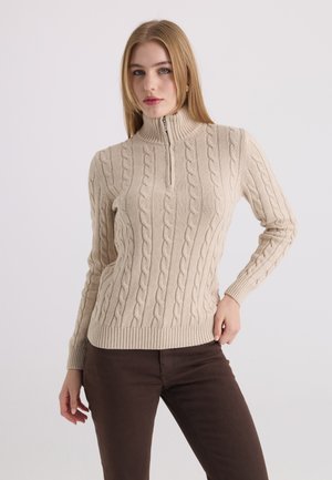 Felix Hardy, CABLE KNIT HALF-ZIP PULLOVER - Pullover - beige