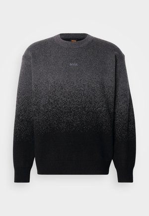 Long-sleeve crewneck sweater with grey to black gradient and "BOSS" logo embroidered on the chest.