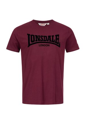 Bordo pamučna majica s okruglim izrezom i kratkim rukavima, s crnim otisnutim logotipom koji glasi "Lonsdale London."