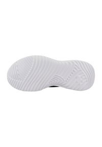 Semelle de chaussure avec une surface en caoutchouc blanc texturé, présentant des motifs ondulés et en zigzag pour la traction et l'adhérence. Zone des orteils arrondie et arrière plat.