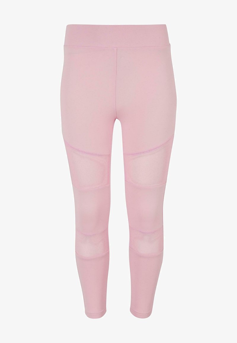 Roza legice z gladko teksturo in prosojnimi paneli na stegnih. Zasnovane za tesno prileganje in raztegljiv material.