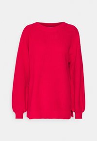 Overdimensioneret pullover sweater i livlig pink, med et tekstureret strikket mønster, rund halsudskæring og ribbede manchetter og kant.