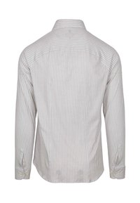 Lange mouwen shirt in lichtgrijs met smalle verticale strepen. Voorzien van een standaard kraag, knoopmanchetten en een rechte zoom.