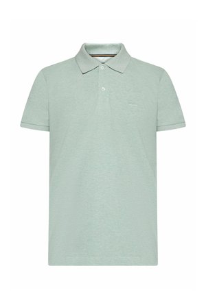 Lysegrøn kortærmet poloshirt med to knapper foran og klassisk krave, vist på en ensfarvet hvid baggrund.