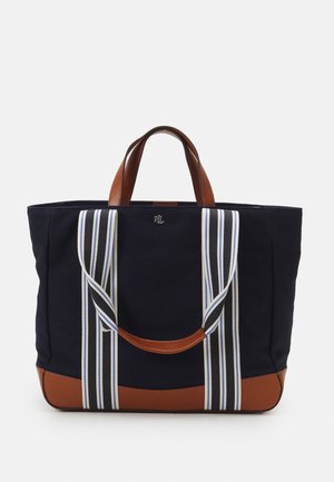 STRIPED CANVAS LARGE LORA TOTE - Shopping bag - navy/tan