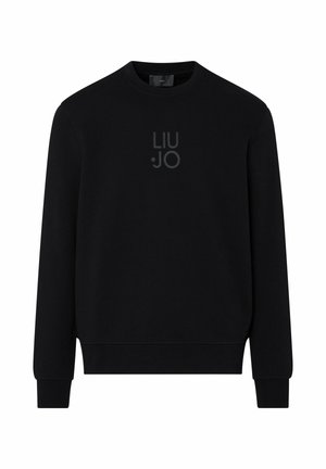 Sudadera negra de manga larga con cuello redondo, puños y dobladillo acanalados, con un sutil logo "LIU JO" centrado en el pecho.