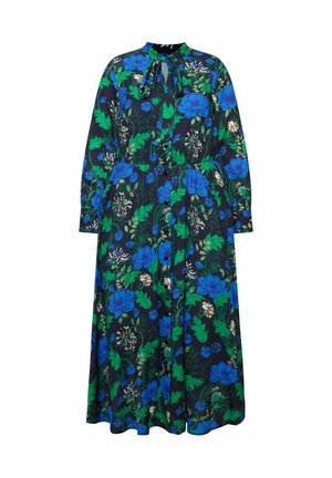 Ulla Popken FLORAL BOW TIE LONG SLEEVE - Blusenkleid - black