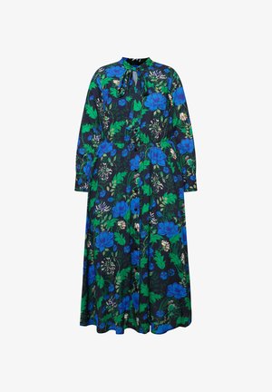 Ulla Popken FLORAL BOW TIE LONG SLEEVE - Blusenkleid - black