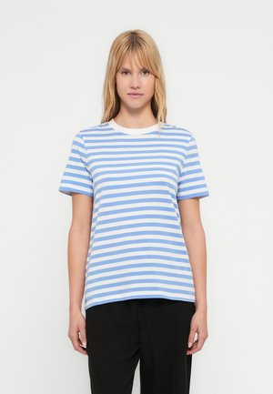 Pieces PCRIA TEE STRIPES - Nyomott mintás póló - hydrangea/bright white