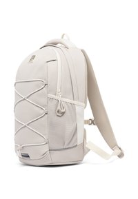 Rucsac bej cu un design aerodinamic, dotat cu un sistem de cordon bungee, buzunar lateral din plasă, curele ergonomice și un panou inferior din cauciuc.