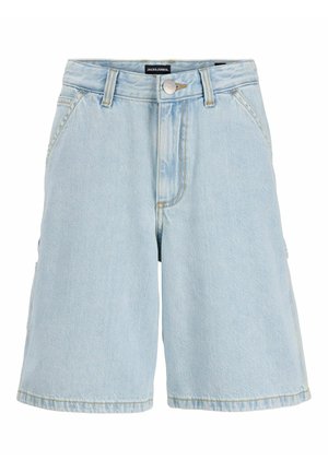 Svetlomodré rifľové šortky s prednými vreckami, pútkami na opasok, kovovým gombíkom, zipsom na rozopínanie a štítkom Jack & Jones na páse.