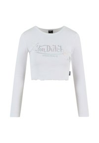 Vit kortärmad långärmad skjorta med "Von Dutch Originals" tryckt i kursiv. Mjuk tyg med subtila blommönster på ärmarna.