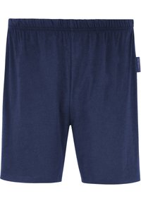 Marineblaue Shorts mit einem elastischen Bund, aus weichem, glattem Material gefertigt. Verfügt über ein einfaches Design ohne sichtbare Muster oder Hardware.