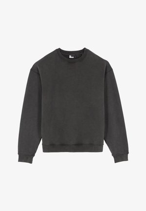 Dunkelgrauer Sweatshirt aus einer Baumwollmischung, mit Rundhalsausschnitt, langen Ärmeln, gerippten Bündchen und lockerer Passform. Keine Muster oder Logos sichtbar.