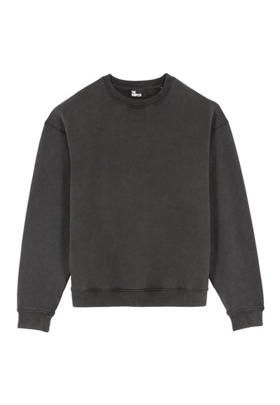 Donkergrijze sweatshirt van katoenmix, met een ronde hals, lange mouwen, geribbelde boorden en een ontspannen pasvorm. Geen patronen of logo's zichtbaar.