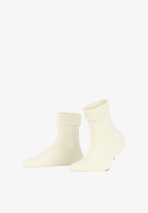 White ankle socks with ribbed cuffs, fitted shape, smooth texture, and reinforced toe and heel for durability.