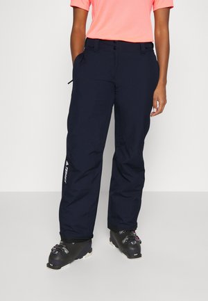Navy waterdichte skibroek met een rechte snit, zijzakken en verstelbare tailleband. Bevat logo-detail op het onderbeen.