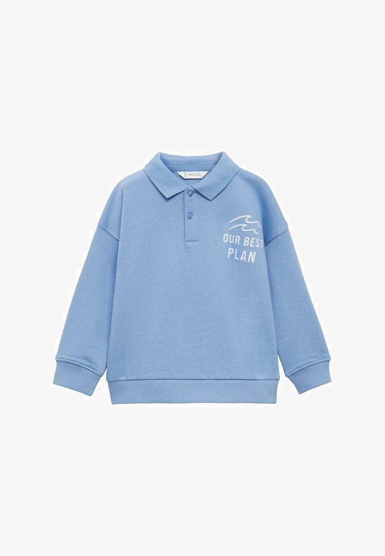 Hellblauer Sweatshirt mit Polo-Kragen. Mit langen Ärmeln, gerippten Bündchen, einem Logo-Print auf der Vorderseite und einer lockeren Passform. Aus Baumwollmaterial.