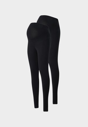 Schwarze Umstandsleggings aus dehnbarem Stoff. Mit einem hohen, elastischen Bund und einer glatten Textur. Erhältlich im Doppelpack.