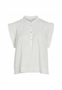 Witte blouse met korte mouwen, knoopsluiting, gestructureerde voorpanelen en een geplooid ontwerp. Gemaakt van lichtgewicht stof.