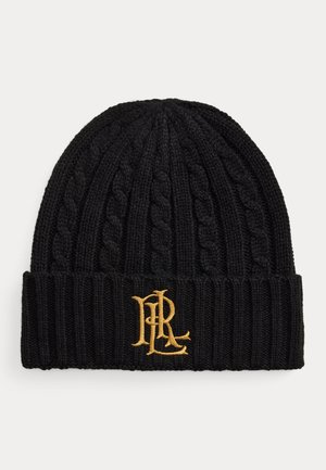 Lauren Ralph Lauren, EMBROIDERED-LOGO CABLE-KNIT BEANIE - Bonnet - black