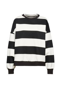 Sweatshirt à manches longues et col rond avec de larges rayures horizontales noires et blanches et poignets et ourlet en bord-côte noirs.