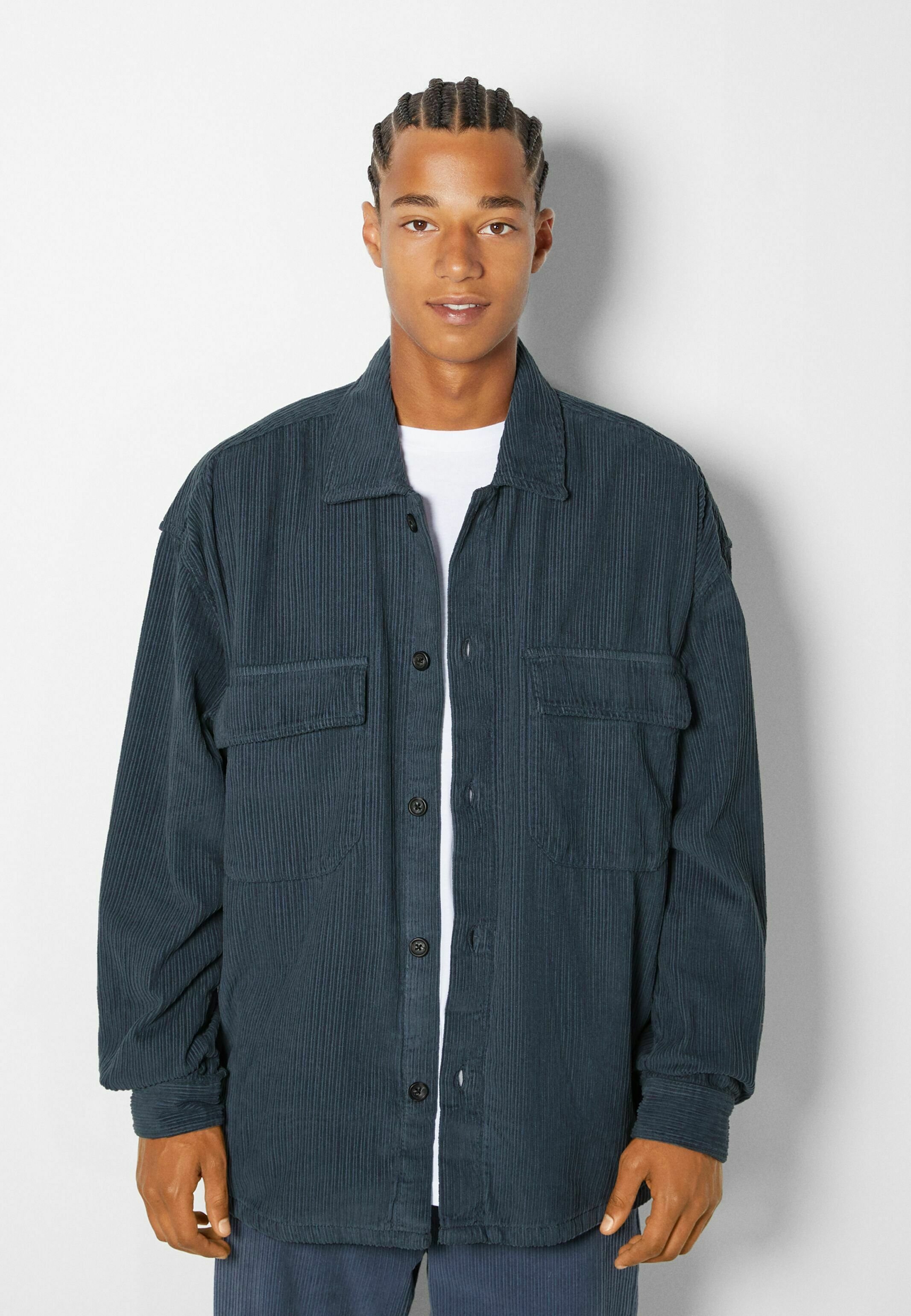 Bershka CORDUROY - Shirt - dark blue 