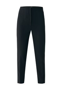 Svarta skräddarsydda byxor med rak passform, med framfickor, dold dragkedja och ett mjukt, lätt tyg. Inga bakfickor.