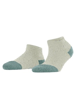 Knöchelsocken in hellbeige mit gesprenkelter Textur, mit einer türkisfarbenen Spitze und Ferse. Gerippter Saum für einen sicheren Sitz.