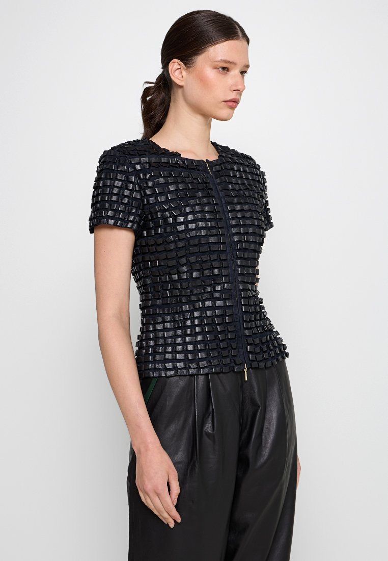 Emporio Armani Leren jas donkerblauw Emporio Armani Leren jas donkerblauw