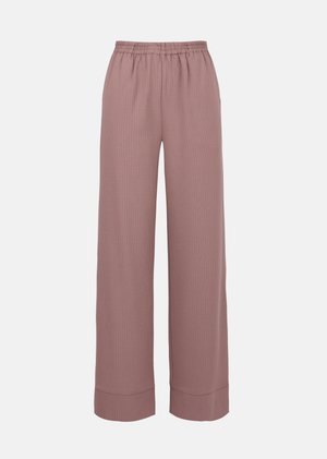 Pantaloni a gamba larga in malva tenue, caratterizzati da una trama a coste, vita elastica e orlo dritto con un delicato dettaglio a risvolto.