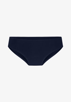 Bas de bikini bleu marine sans coutures avec taille mi-haute et coupe couvrante.
