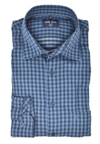 Geknüpfte karierte Hemd in Dunkelblau und Hellblau, aus weichem Stoff gefertigt. Verfügt über einen klassischen Kragen und Knopfverschlüsse mit einer Taschenapplikation.