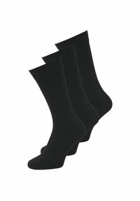 Schwarze Baumwollsocken, im Dreierpack, mit geripptem Bündchen, glatter Textur und klassischem Crew-Längen-Design mit verstärkten Zehen.