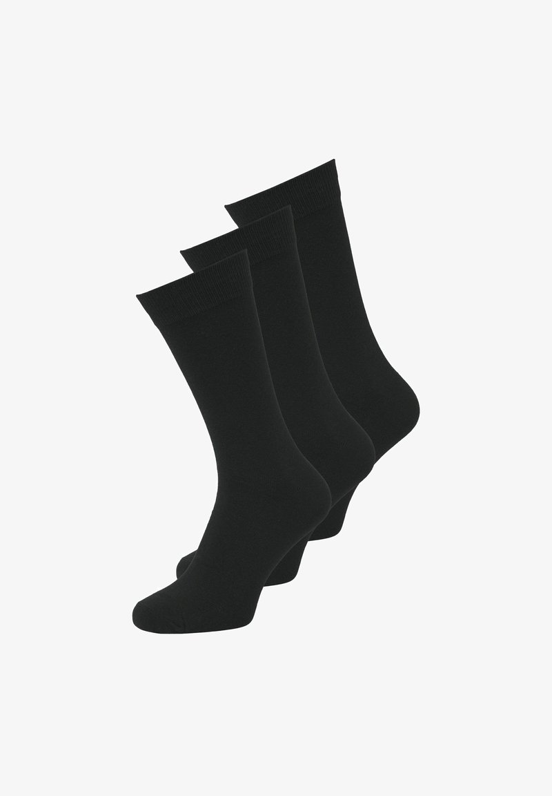 Calzini neri in cotone, confezione da tre, con risvolto a costine, texture liscia e design a lunghezza classica con punte rinforzate.