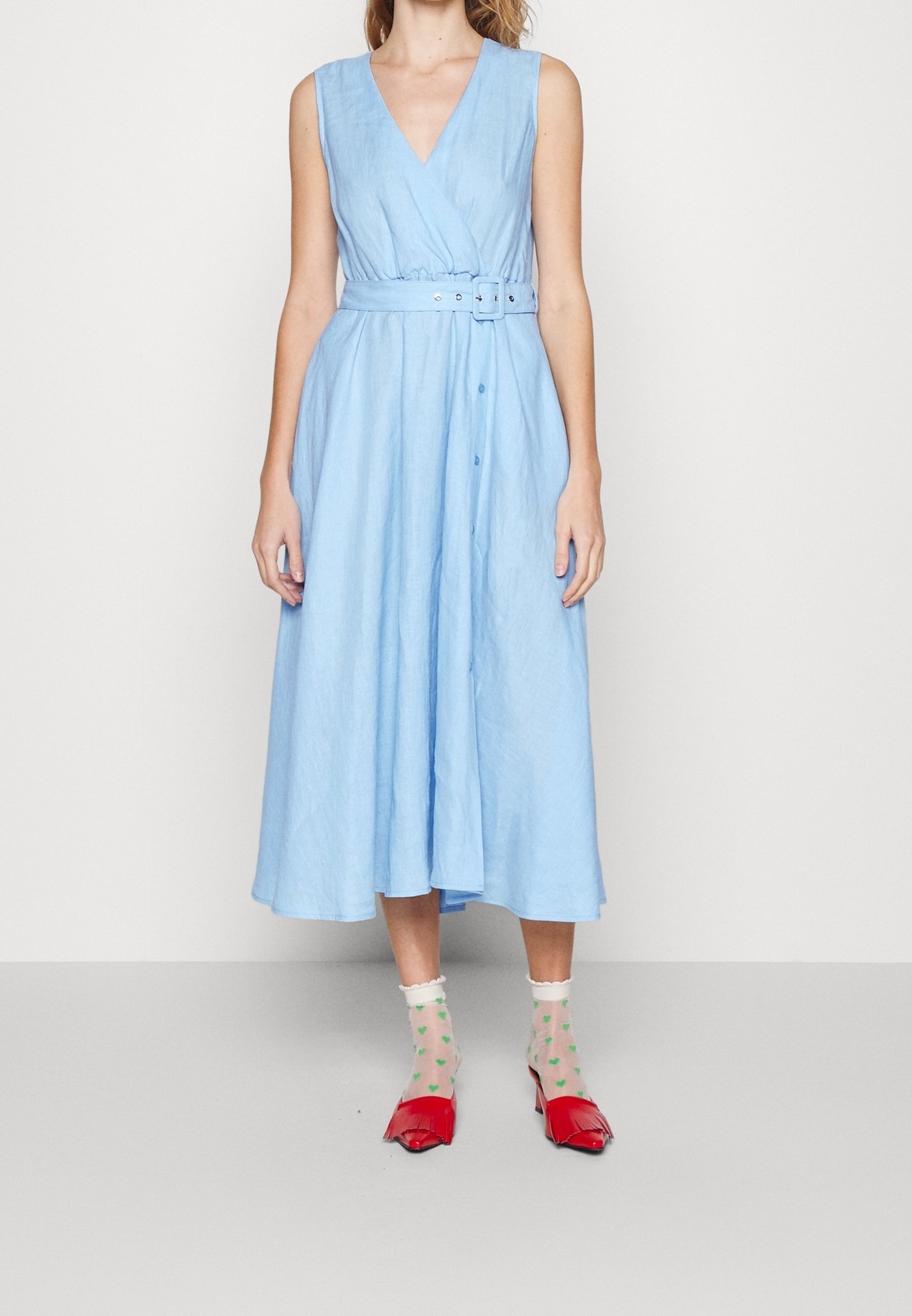 strapless open back dress Ladies Frill Neck Tiered Hilo Flared Midi Dress