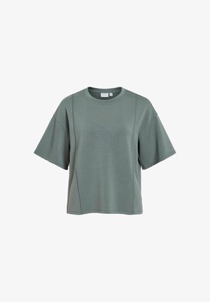 VILA, SHORT SLEEVED SWEATSHIRT VITELANA ROUND NECK - T-shirts basic - balsam green